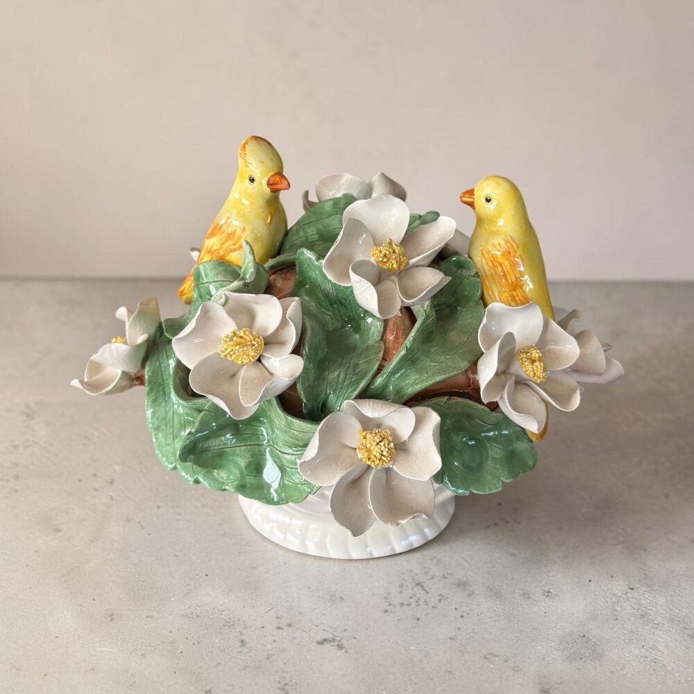 Vintage Italian Majolica Canary Bird Flower Figurine Italia Imports 2122